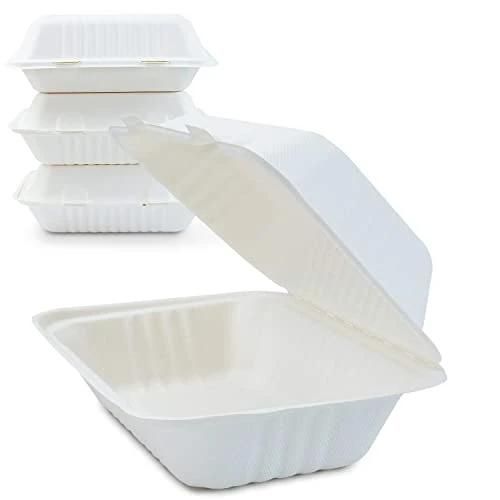 Biodegradable Tableware Sugarcane Bagasse 9*6inch Clamshell Paper Pulp Packaging Lunch Box
