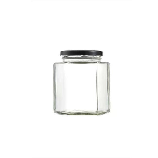 Large 730 Ml Hexagon Transparent Jam Honey Jar Storage Jar with Metal Cap