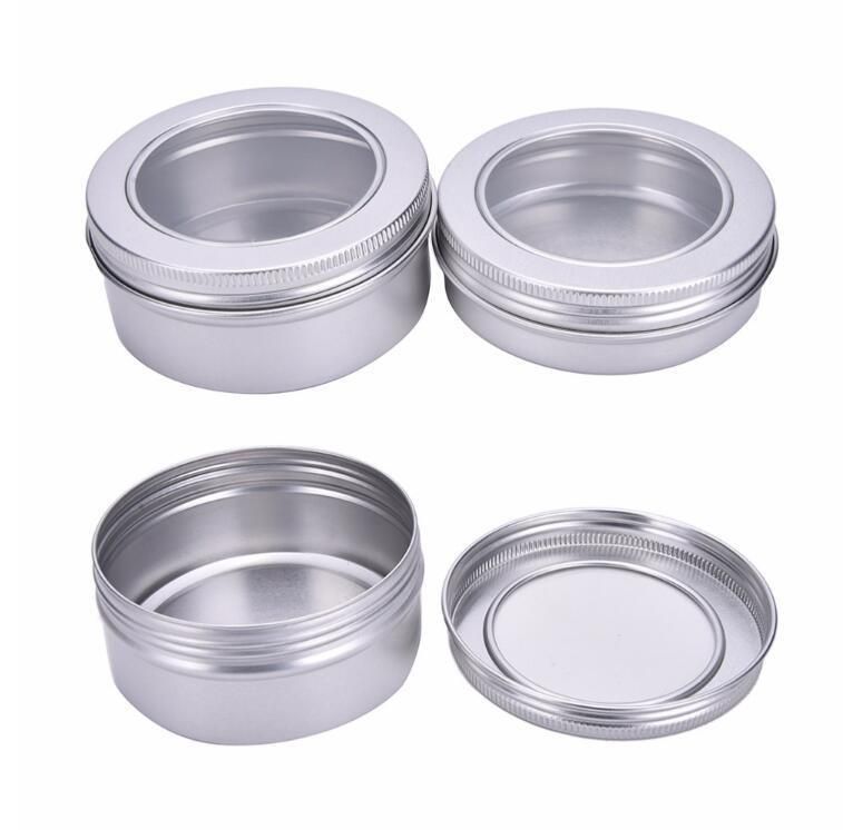 Aluminium Lip Balm Pots Container Makeup Cosmetic Cream Jar Pot Bottle with Clear Top View Window 100/150ml