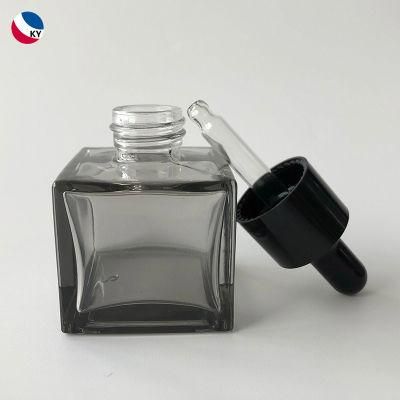 30ml 1oz Glossy Black Amber Essential Hair Oil Square Glass Dropper Bottles