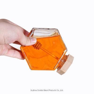 Clear Glass Honey Jar Pot with Dipper and Lid Cover 380ml