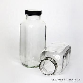 350ml French Square Juice Beverage Milk Glass Bottle with Metal Lid