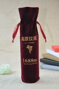 Chocolate Velvet Wine Drawstring Bag with Print