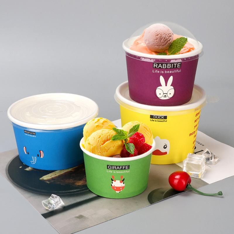 4oz 76*62*48mm White Waterproof Disposable Sundaes Ice Cream Paper Bowl with Dome Lid