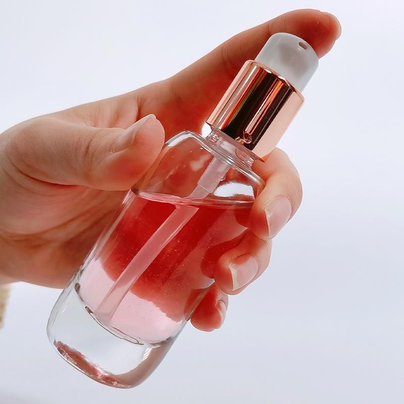 Custom Facial Essential Oil Cosmetic Skincare Serum Glass Gold Sliver Push Button Dropper Bottle