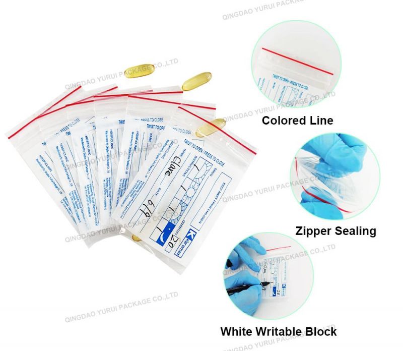 Zip Lock Reclosable Grip Seal Custom Printed Small Size Easy Open Tracking Pharmacy Bag