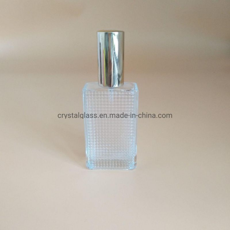 50ml Rectangle Shape Glass Perfume Bottle with Golden Sprayer and Overcap