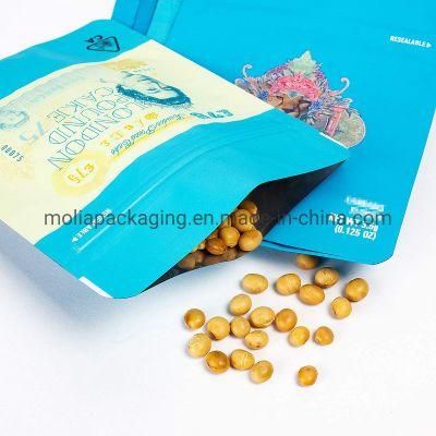 Food Grade Smell Proof Flat Bottom Vacuum Stand up Mylar Aluminum Coffee Pounch Dry Fruit Pet Plastic Compound Lamination Bag with Window 1/2oz