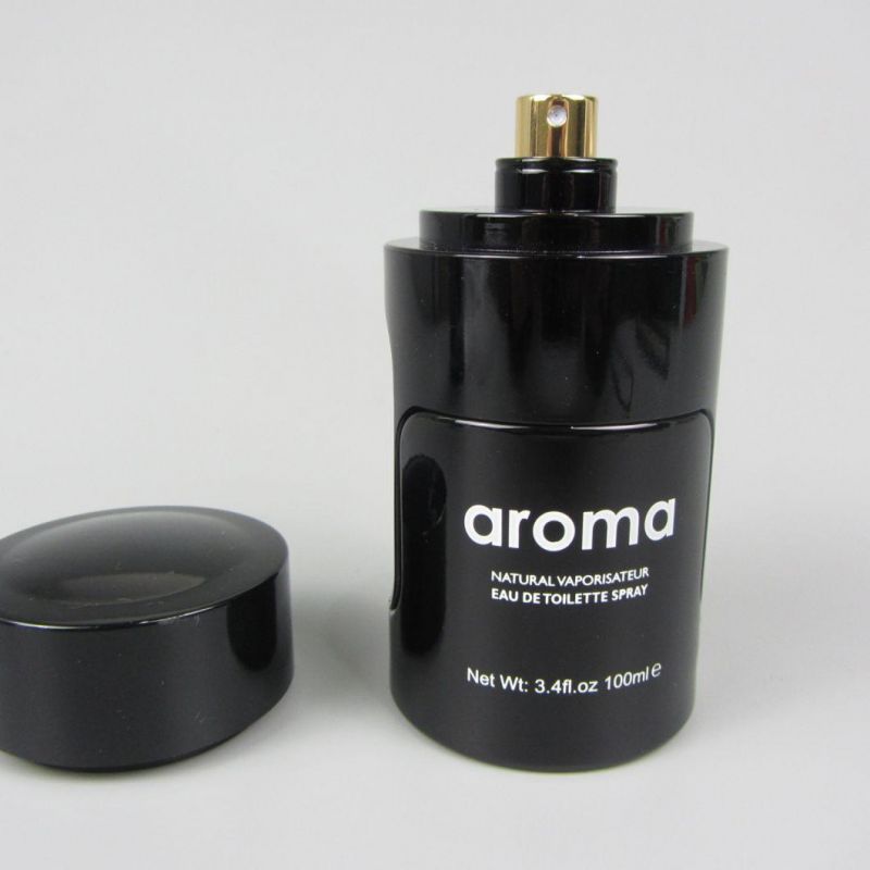 Cylinder 100ml Transparent Spray Black Glass Perfume Bottle