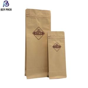 Environment Friendly Kraft Paper Zipper Flat Bottom Coffee Pouch