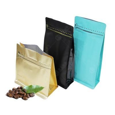 Ready to Ship Standing up Flat Bottom Coffee Beans Plastic Packaging Bags 100g 250g 500g 1kg