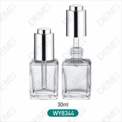 30ml Cosmetic Packaging Clear Square Glass Dropper Bottles with Silver Press Button Pipette Dropper Cap