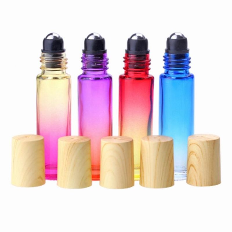 3ml 10ml 15ml Colorful Wooden Cap Glass Bottle with Ball for Perfume Skin Care Products
