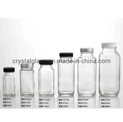 330ml Square Juice Glass Bottle with Aluminum Lid Code-Brew Tea Glass Milk Bottle 350ml