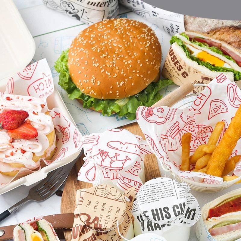 Sandwich Hamburger Wrappers Oil Resistant Fast Food Wrapping Paper Food Packaging Printed Greaseproof Paper