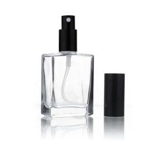 Empty Refillable Square 30ml 50 Ml 100ml Perfume Glass Bottle with Black Atomizer Spray