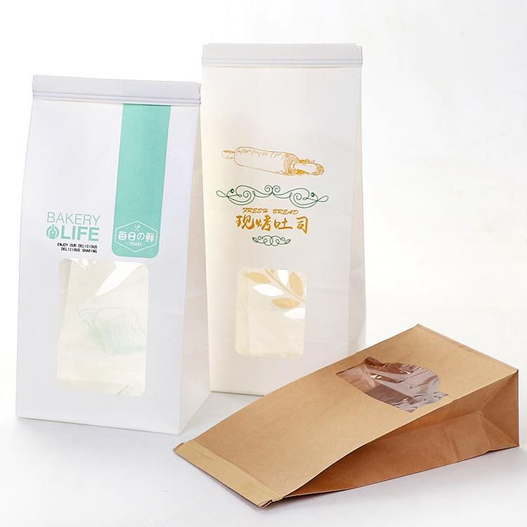 Custom Recyclable Bread Packaging Tin Tie Kraft Paper Bag with Clear Window