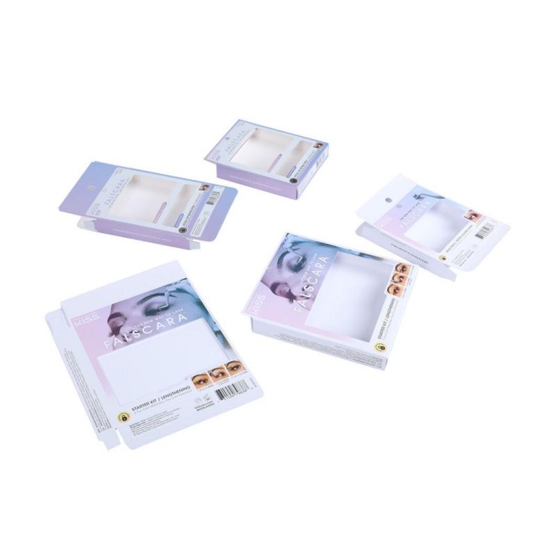 Custom Silver Paper with Background in White Ink Transparent PVC Clear Window Small Eyelash Paper Packaging