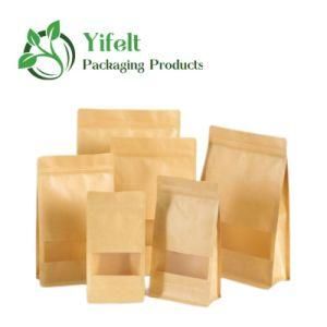 Wholesale Cheap Brown Window Self Supporting Self-Sealing Food Kraft Paper Bags with Customized Logo