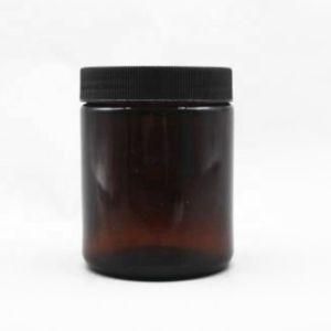 Wide Mouth Straight Side Amber Luxury Apothecary Soy Wax 8 Oz 250ml Glass Glassware Candle Jar with Black Metal Lid Wholesale