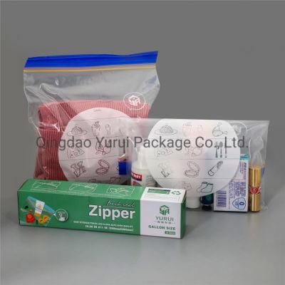 Custom Design Plastic Double Color Zip Waterproof Storage Gallon Size Plastic Bag in Retail Box