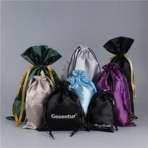 Wholesale Good Quality Custom Logo Satin Smooth Fabric Luxury Drawstring Bag Gift Pouch Eyelash Packaging