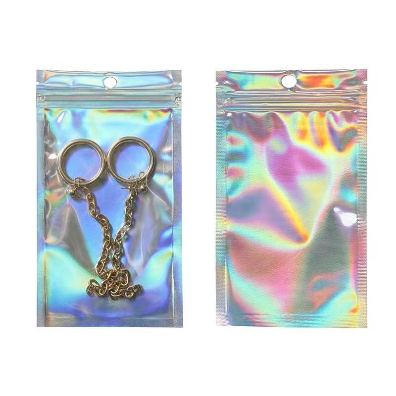 One Side Transparent Holographic Packaging Small Ziplock Mylar Hologram Packing Bags