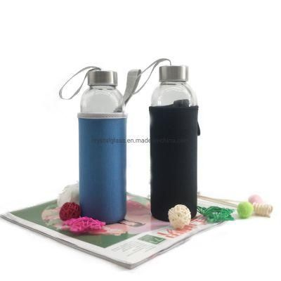 5oz 10oz 18oz 33oz Glass Water Bottles with 6 Coloe Sleeves AMD Stainless Steel Lids