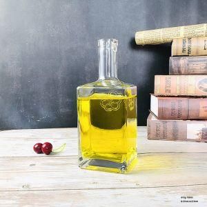 High Quality Bulk Custom Empty Clear Wine Liquor Whisky Gum Gin Square Flat Glass Bottles 500ml