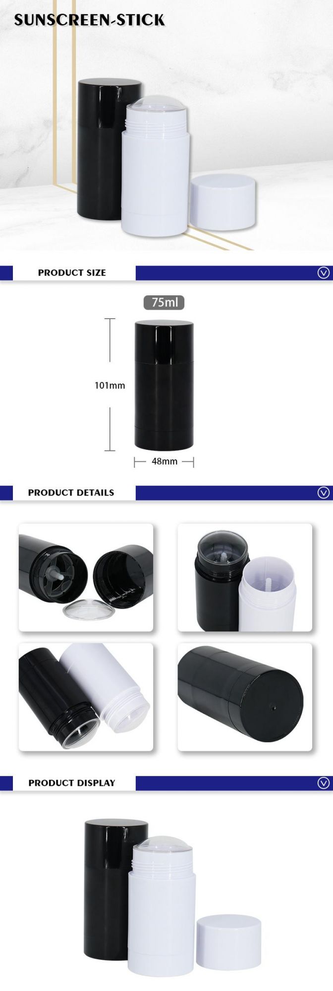 Wholesale 75ml Black as Plastic Cosmetic Sun Cream Sunscreen Stick Deodorant Stick Bottle Packaging