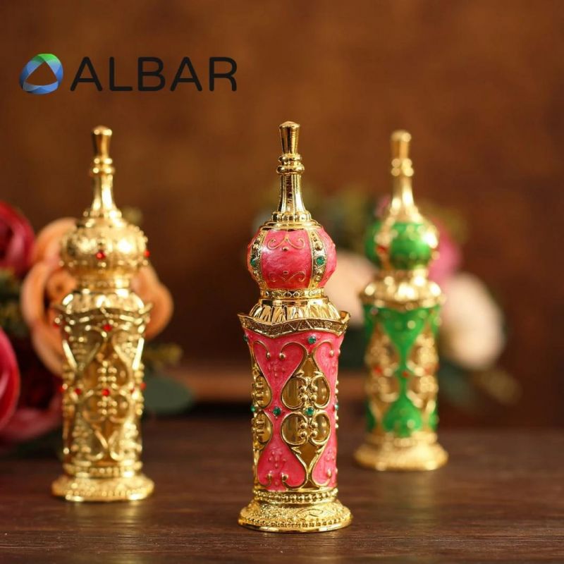 Pink Attar Oud Essential Perfume Bottles with Diamonds and Thick Bottom Zamac