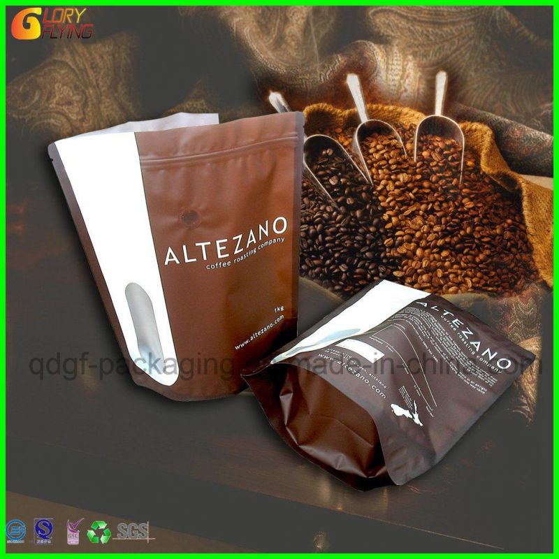 Gold Flexible Printing Plastic Bag for Coffee Packaging/Flat-Bottom Packaging Bag with Zipper