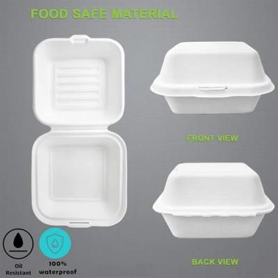 Compostable 6inch Sugarcane Bagasse Burger Packaging Box Disposable Takeaway Lunch Box