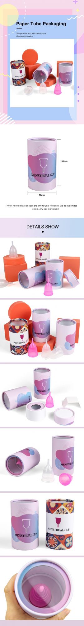 Firstsail Factory Price Luxury Printed Gift Round Cardboard Tube Packaging Cylinder Paper Box PVC Window for Period Silicone Menstrual Cup Personal Care Product