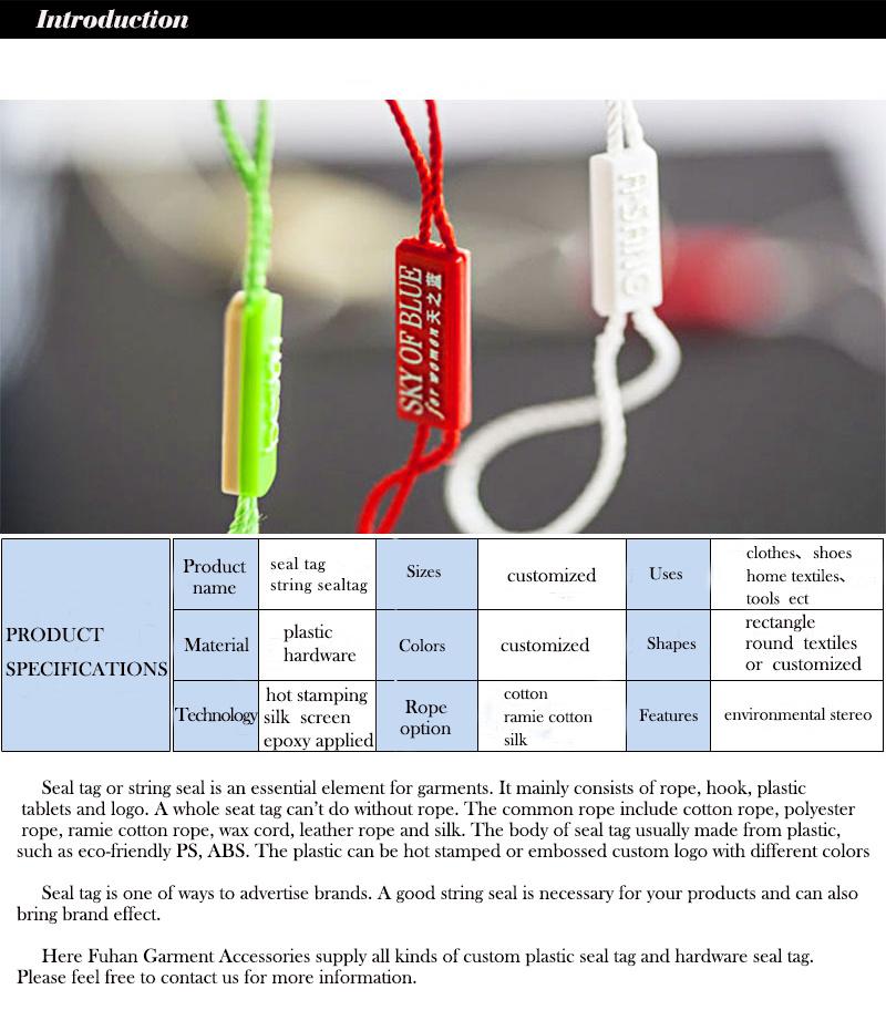 Custom New Arrived Crystal Transparent Strings Plastic Garment Seal Tag