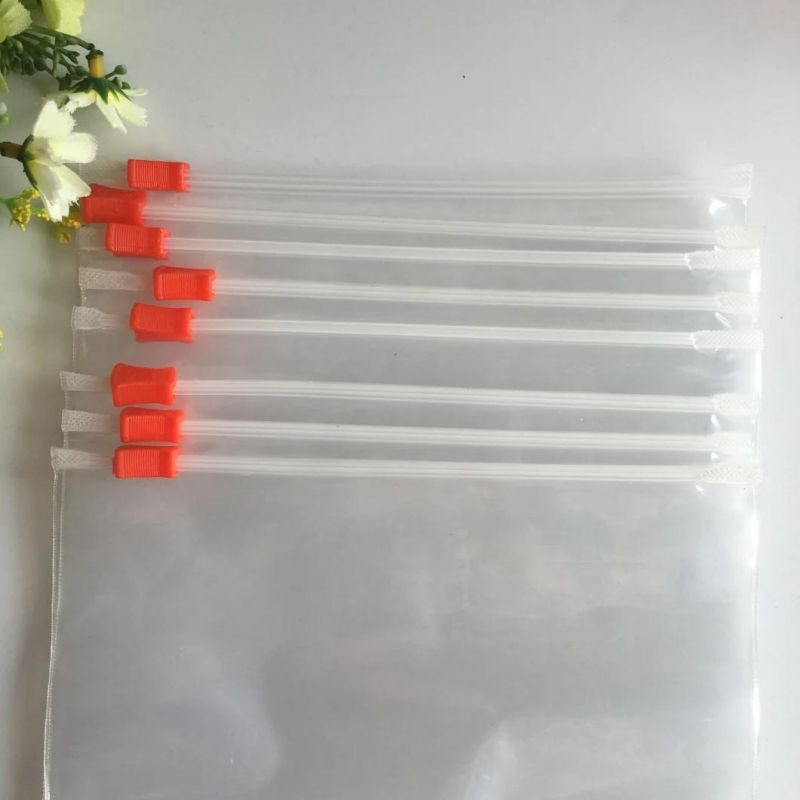 LDPE Transparent Plastic Packaging Slider Zip Bag with Red Sliding Block