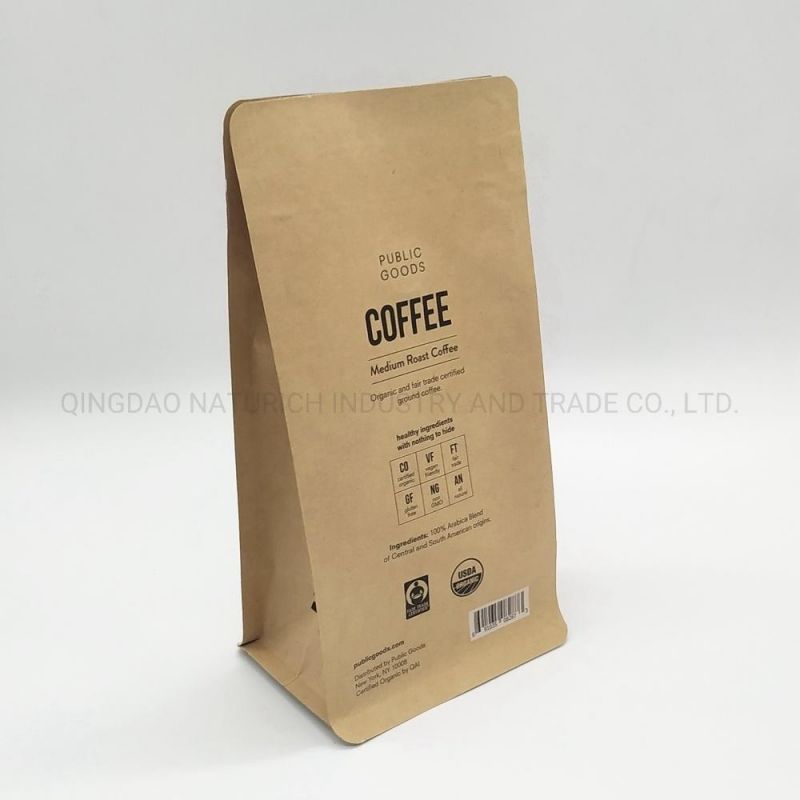 Quad Seal Kraft Paper Coffee Bag Food Packaging Bag Wholesale