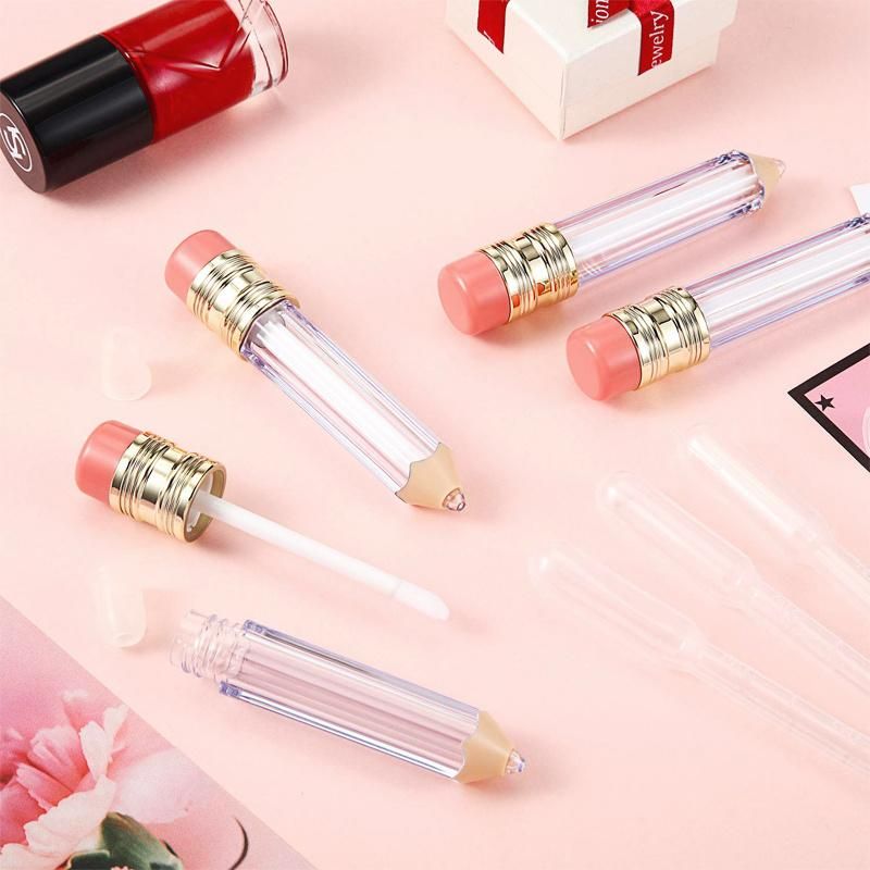 Custom 5ml Small Pencil Shaped Empty Luxury Lip Gloss Container Tube with Brush Wand