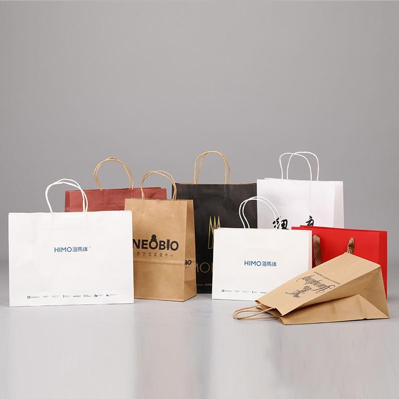 Disposable Brown Printed Kraft Paper Packaging Shopping Gift Bag