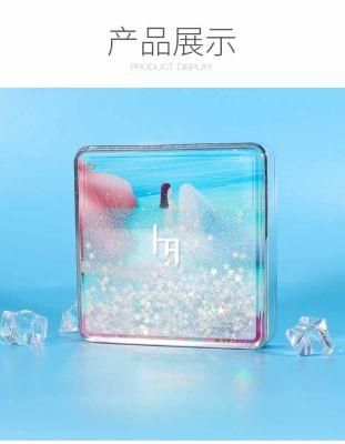 Qd48-Square Quicksand Process High Quality Plastic Makeup Air Cushion Empty Compact Powder Case with Mirror Have Stock
