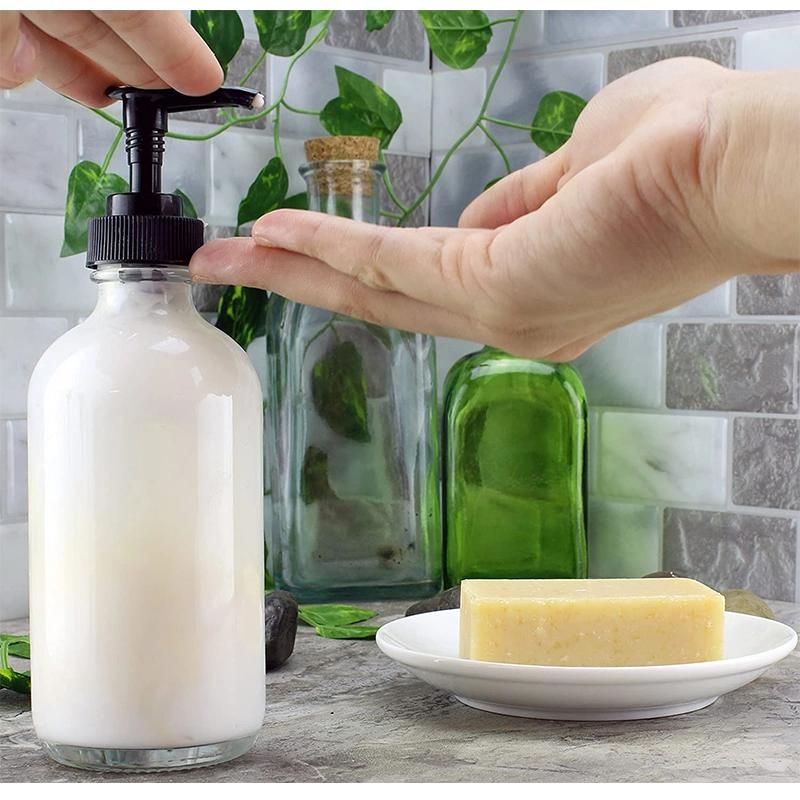 Supplier Boston Round 500ml 16oz Clear Hand Wash Shampoo Dispenser Soap Pump Glass Bottle with Silicone Sleeve