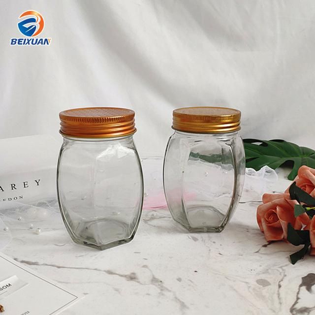 730ml Hexagonal Clear Glass Honey Jar Glass Bottle with Tinplate Cover