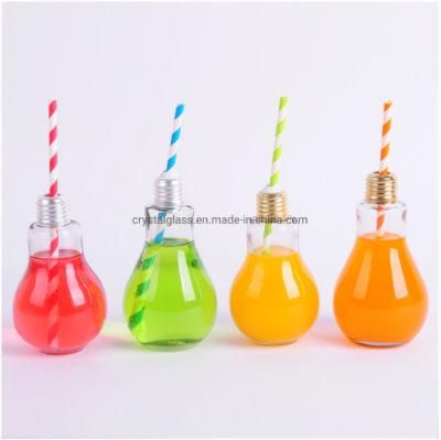 Glass Gift Bottle for Juice and Milk Water for Bar in Light Bulb Color