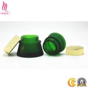 Dark Green Frosted Glass Cream Packaging with Golden Cover