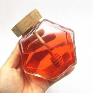 Wood Lid Airtight 220ml 380ml 500g 300g Hexagonal Glass Jars Honey Jam Glass Jar Wholesale