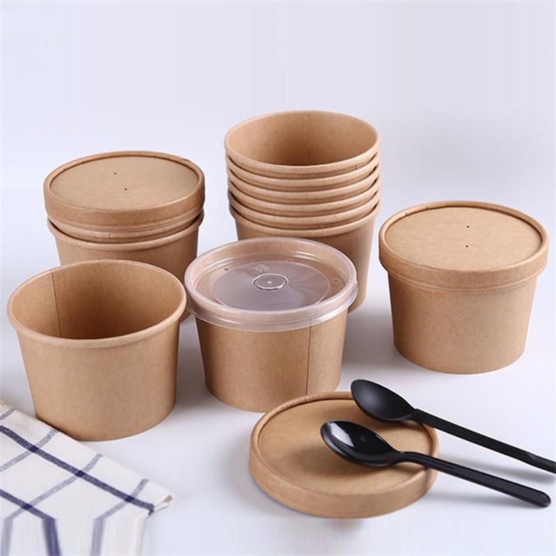 Hot Cold Dish to Go Packaging Kraft Paper Food Cup with Vented Lid