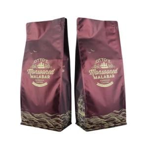 Matte Finish Golden Metallic Color 500g 1kg Printed Block Bottom Valve Zipper Coffee Bag Biodegradable Bag with Custom Design Logo