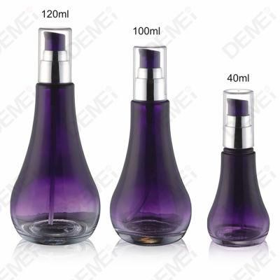 40/100/120ml 50g Cosmetic Skin Care Packaging Gradient Purple Big Round Bottom Toner Lotion Glass Bottle and Cream Jar