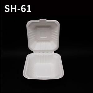 Biodegradable 8inch 3-COM Bagasse Pulp Food Containers Clamshell Lunch Boxes