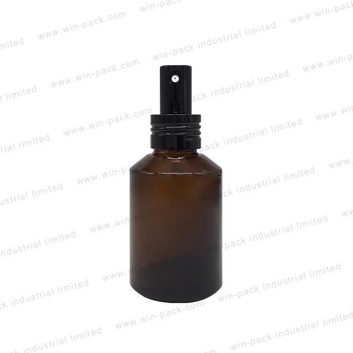 30ml 60ml 100ml 120ml 20ml Amber Slant Shoulder Glass Bottle with Aluminum Lotion Pump
